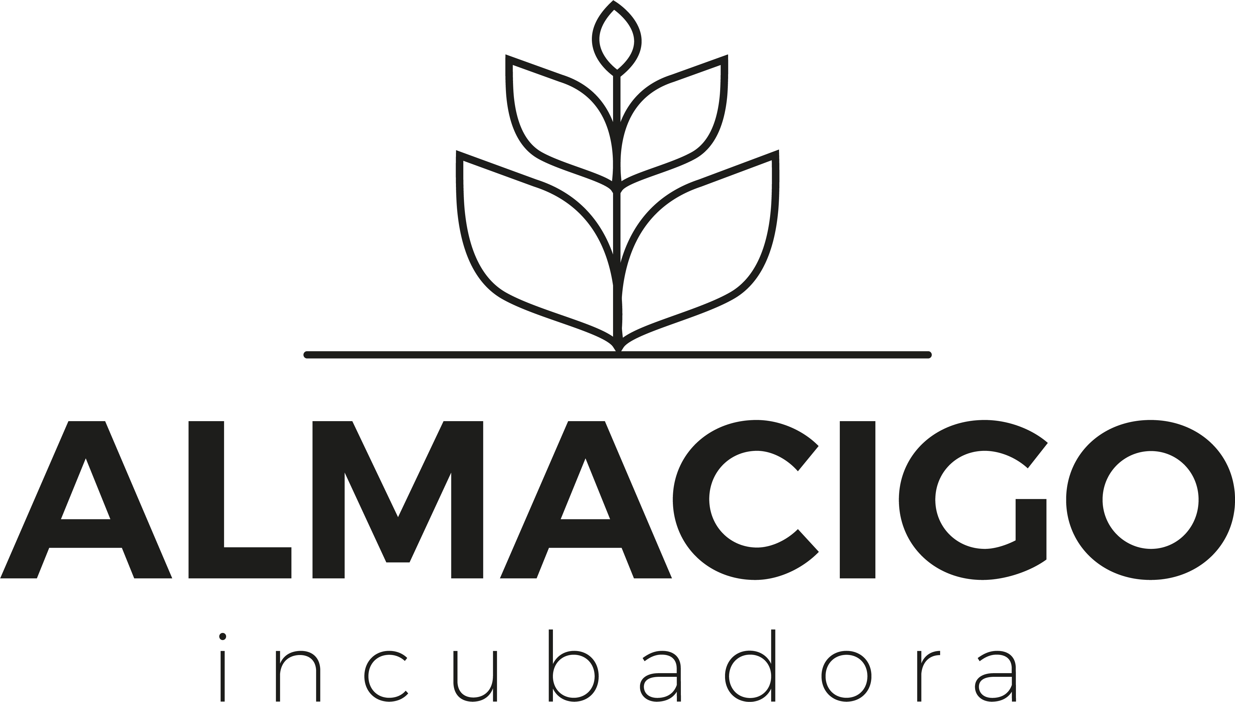 Logotipo de Almacigo. Las letras de “Almacigo incubadora”
en color negro.