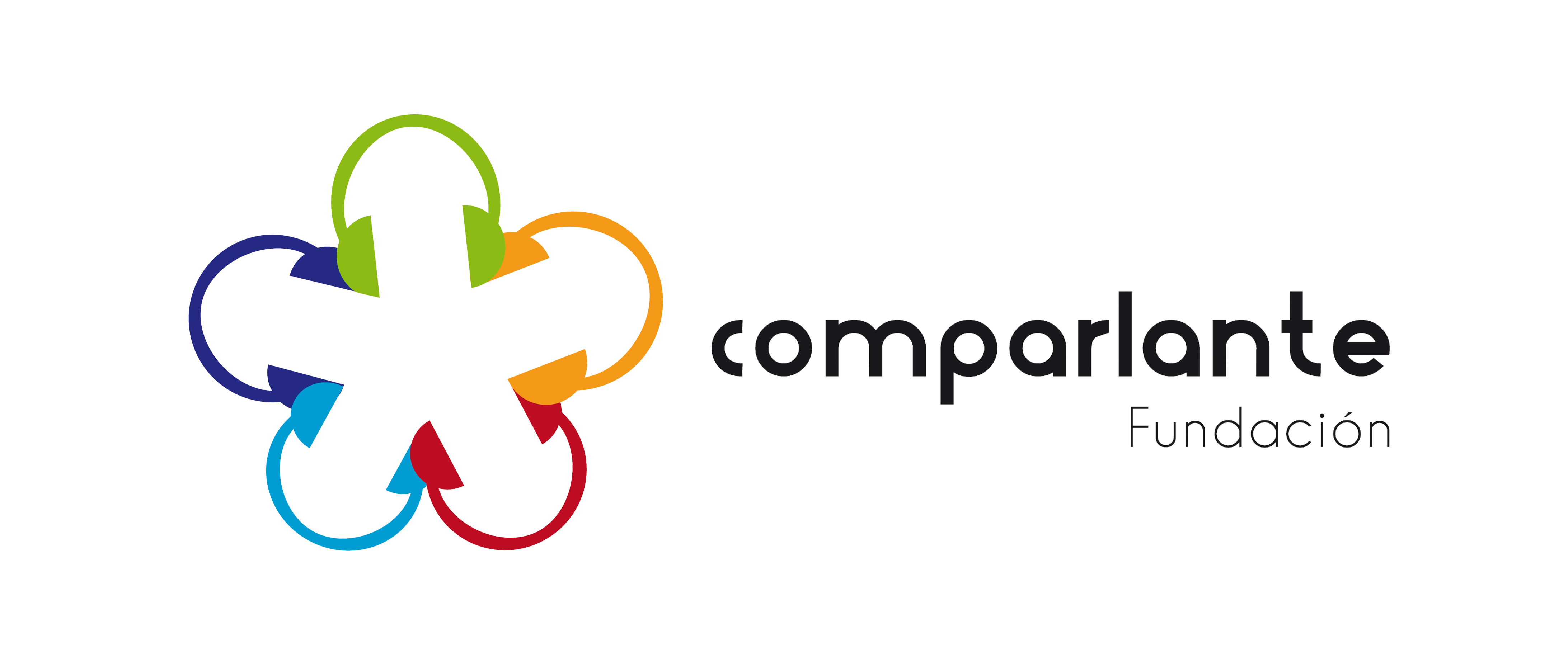 Logotipo de Fundación Comparlante. Las letras de "Comparlante
                    fundación" en color negro, el logo está compuesto de audífonos formando un círculo con los colores
                    verde, azul, celeste, rojo y naranja