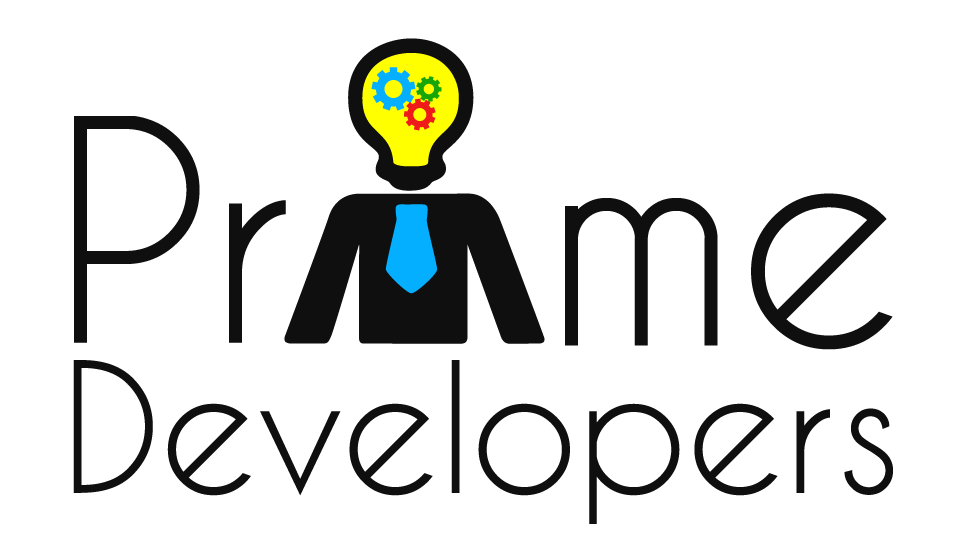 Logotipo de Prime Developers. Las letras de "Prime Developers"
                    en color negro, la letra I es reemplazada por una forma que representa un oficinista con los bordes en
                    color negro, corbata azul y la cabeza con forma de ampolleta con los colores amarillo, verde y rojo